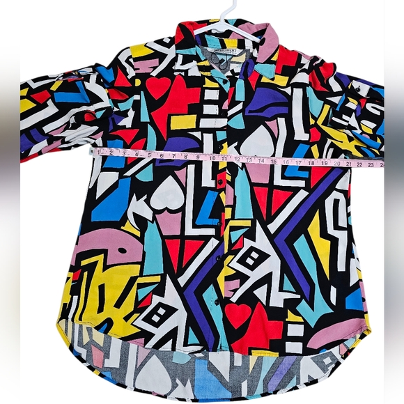 Big Dart Mens Abstract Geometric Print Button Up Shirt Vintage 90s Viscose M HTF - Picture 7 of 7